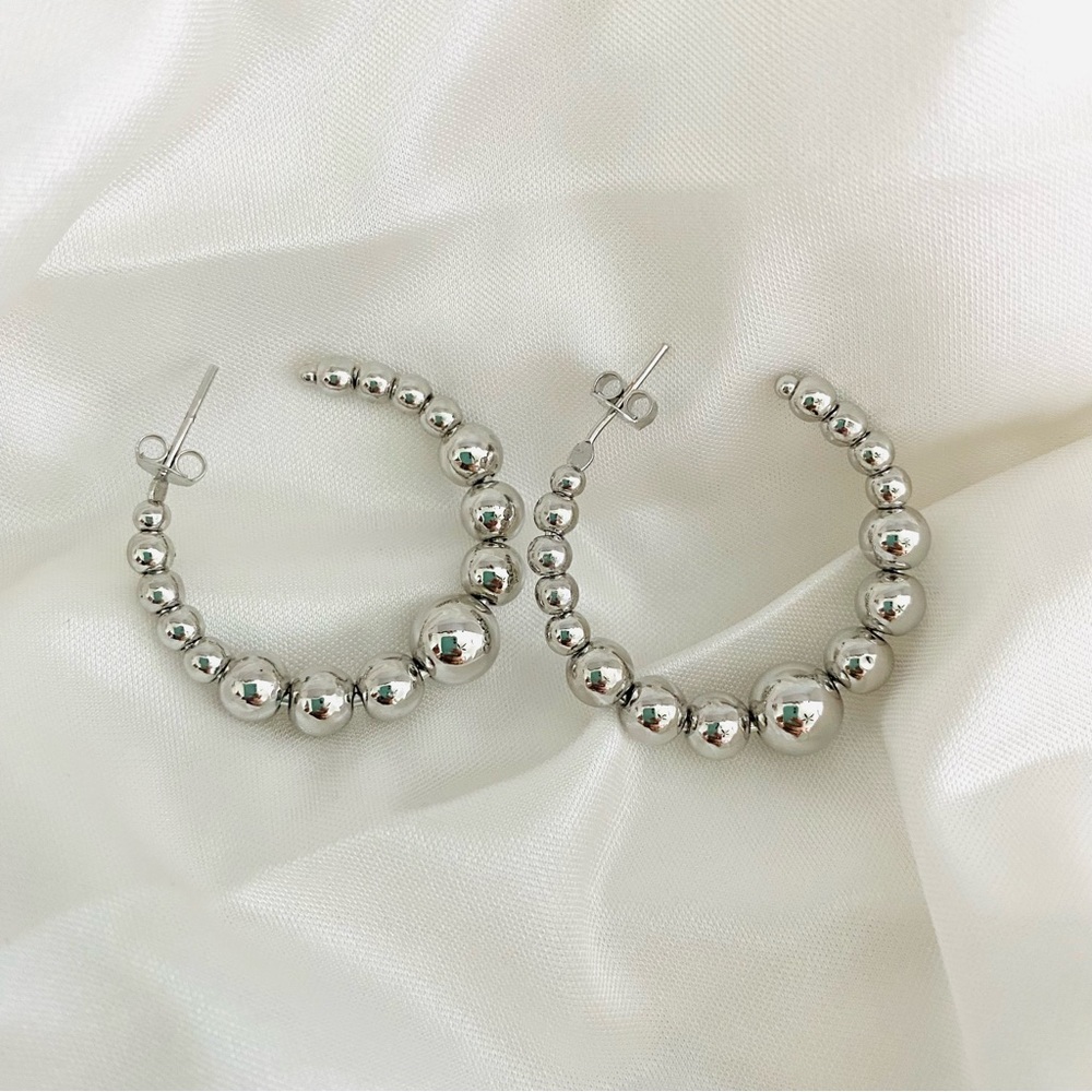 Silver Beaded Hoops - Picture 6 of 9
